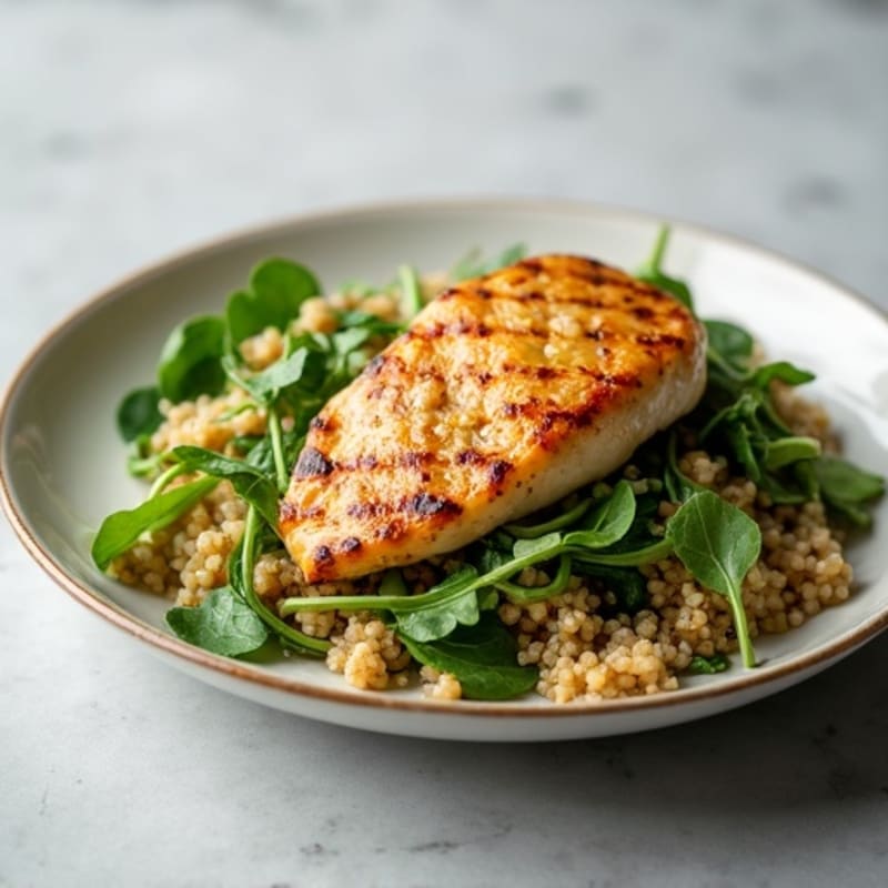 Grilled Chicken Breast over Mixed Greens with Quinoa