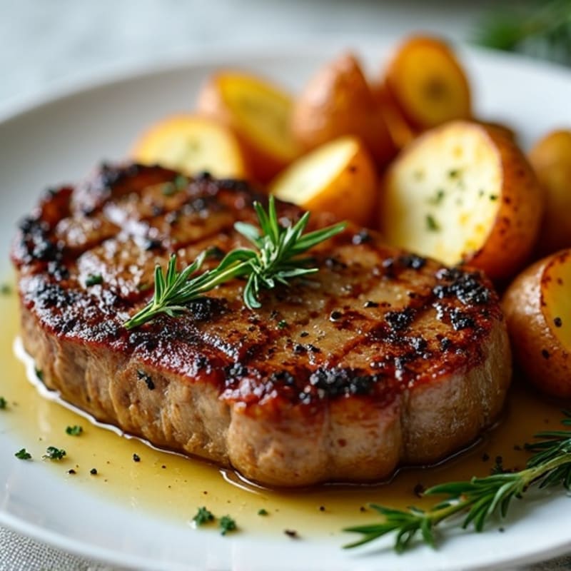 Garlic Herb Pan-Seared Steak with Crispy Roasted Potatoes