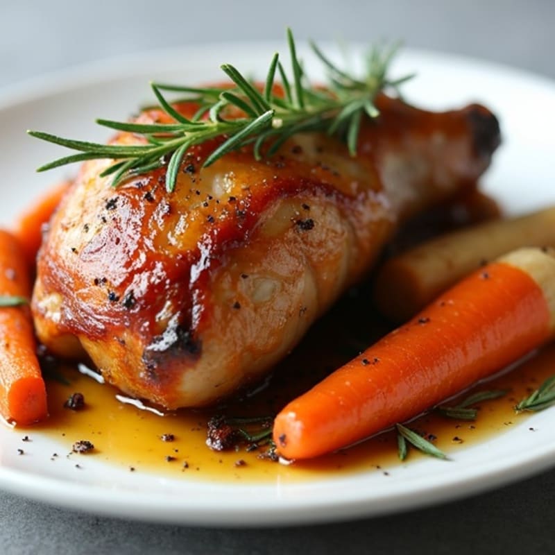 Slow-Roasted Crispy Duck Leg with Rosemary and Root Vegetables