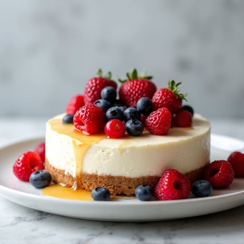 Greek Yogurt Protein Cheesecake with Mixed Berries