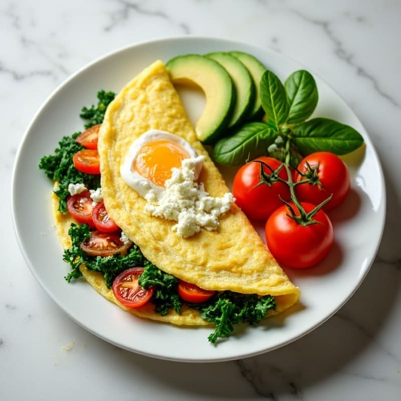 Egg White Spinach Omelette with Cottage Cheese and Fresh Tomatoes