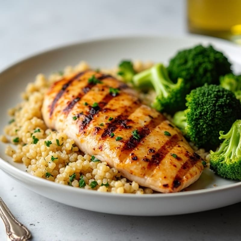 Grilled Chicken Breast with Quinoa and Roasted Broccoli