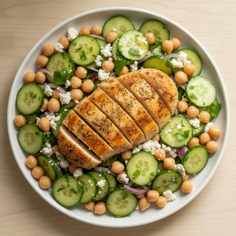 Chickpea Cucumber Salad with Lemon-Herb Chicken