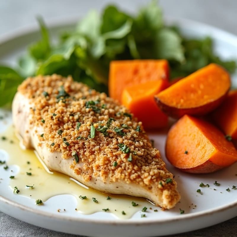 Herb-Crusted Baked Chicken with Roasted Sweet Potato