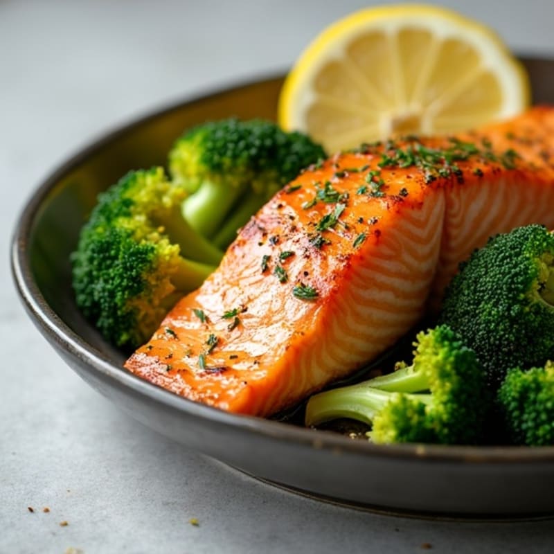 Pan-Seared Salmon with Roasted Broccoli and Lemon