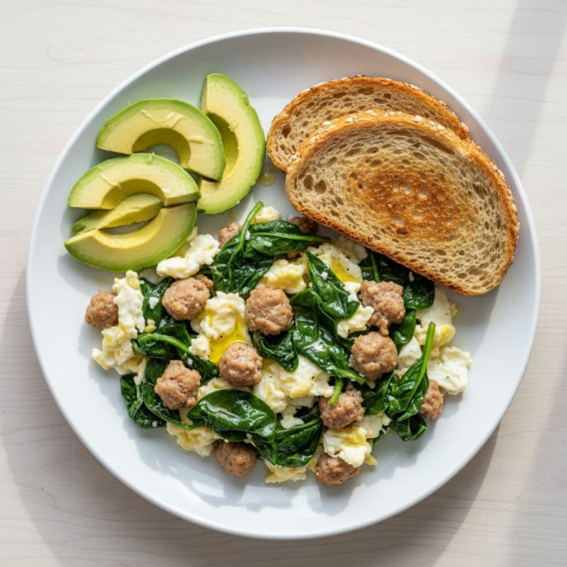 Egg White Scramble with Spinach and Turkey Sausage
