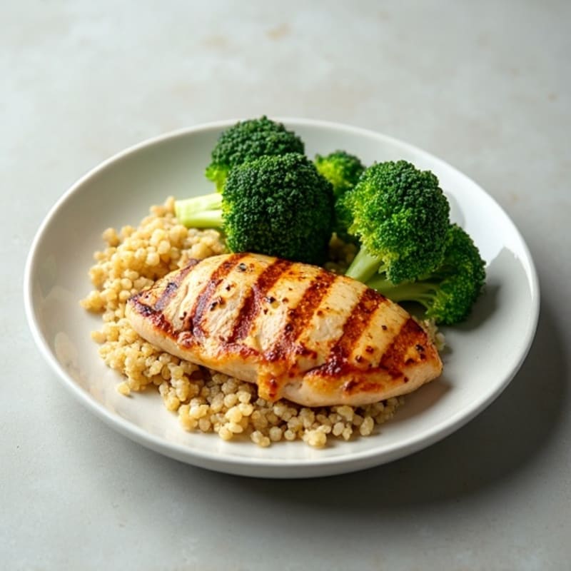 Grilled Chicken Breast with Quinoa and Steamed Broccoli