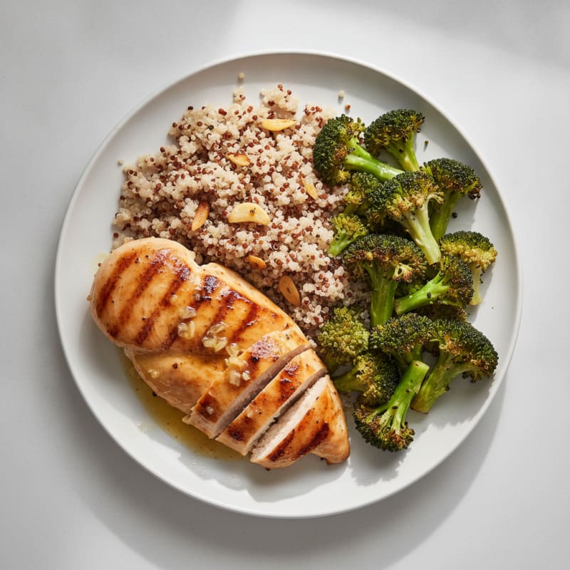 Grilled Lemon Chicken Breast with Quinoa and Roasted Broccoli