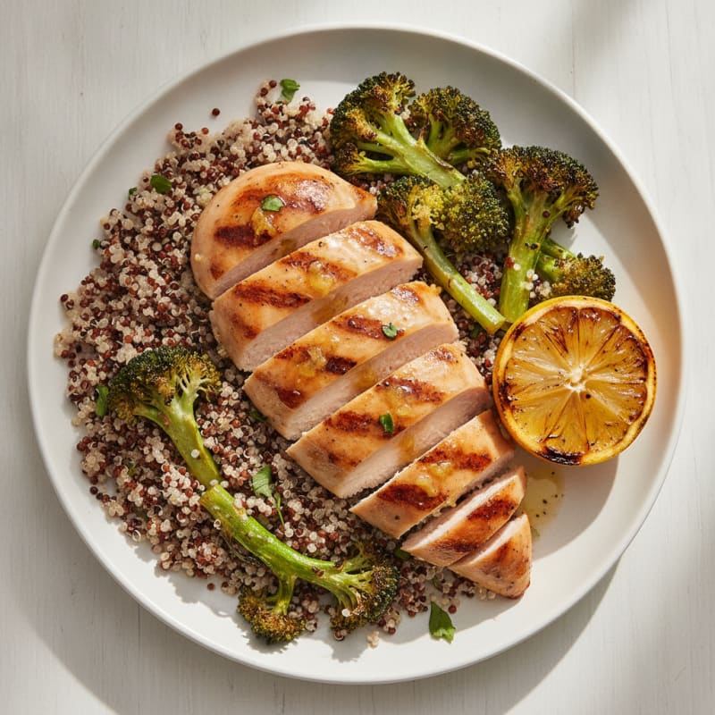 Grilled Chicken Breast with Quinoa and Roasted Broccoli
