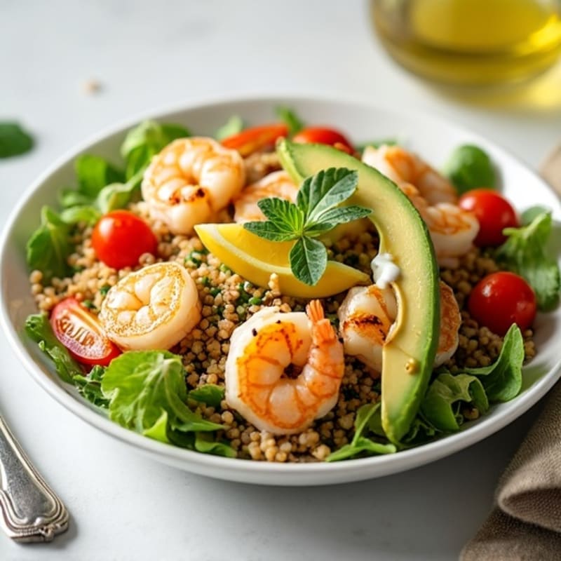 Grilled Shrimp and Quinoa Salad with Lemon Yogurt Dressing