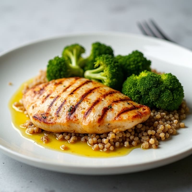Grilled Chicken Breast with Quinoa and Roasted Broccoli