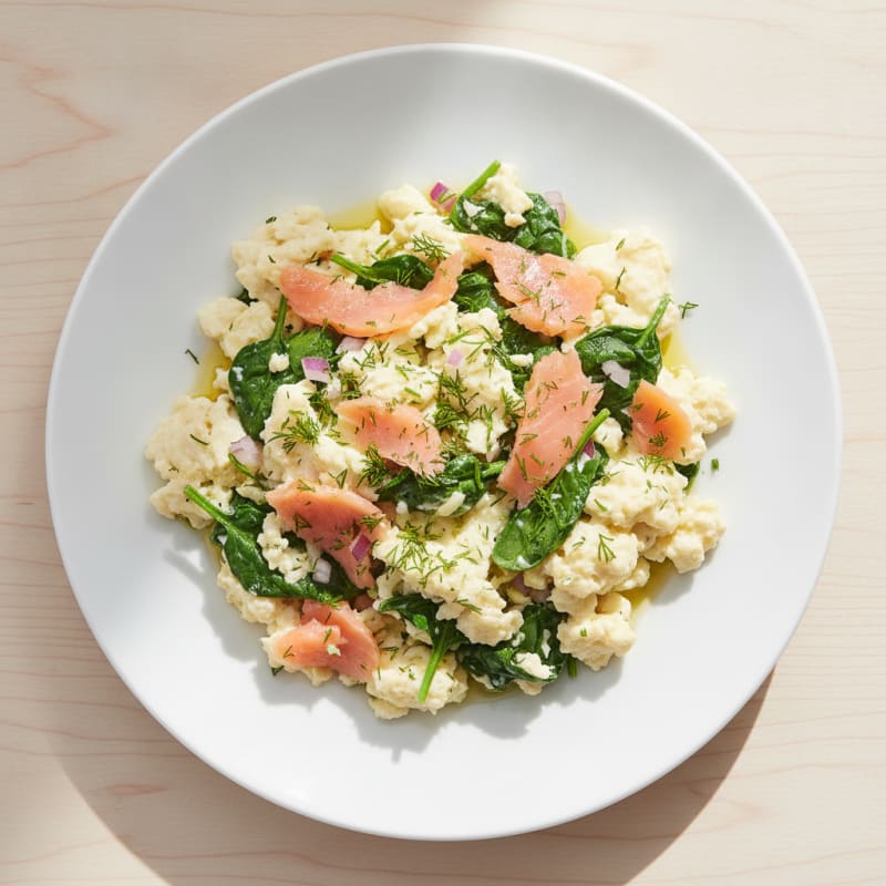 Egg White and Smoked Salmon Scramble with Spinach