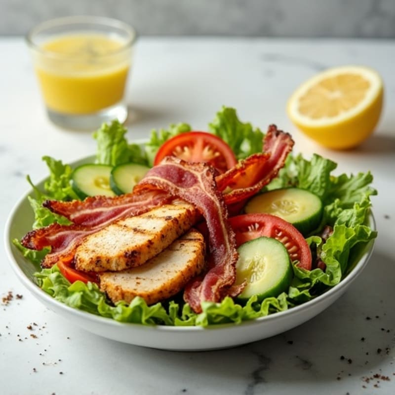Crispy Turkey Bacon & Chicken BLT Salad with Creamy Avocado Dressing