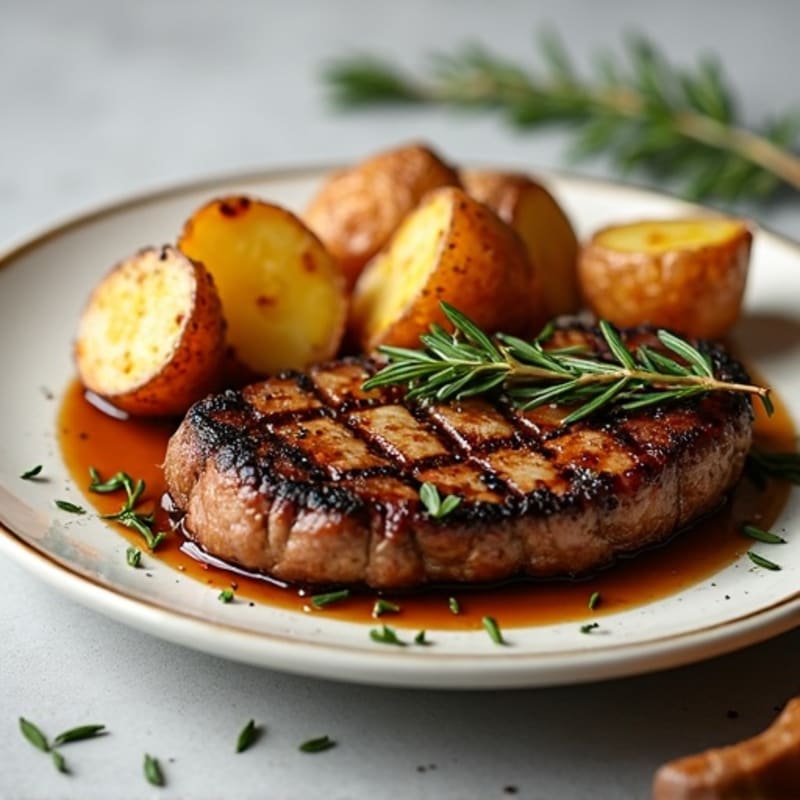 Pan-Seared Steak with Crispy Garlic Roasted Potatoes