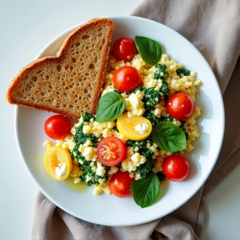 Cottage Cheese Egg White Scramble with Spinach and Cherry Tomatoes