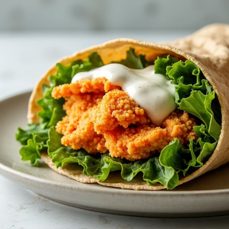 Crispy Buffalo Chicken Wrap with Fresh Greens and Creamy Ranch