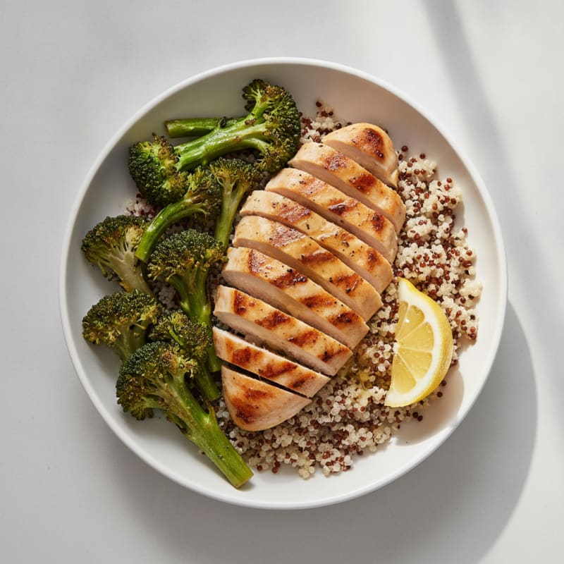 Grilled Chicken and Quinoa Bowl with Roasted Broccoli