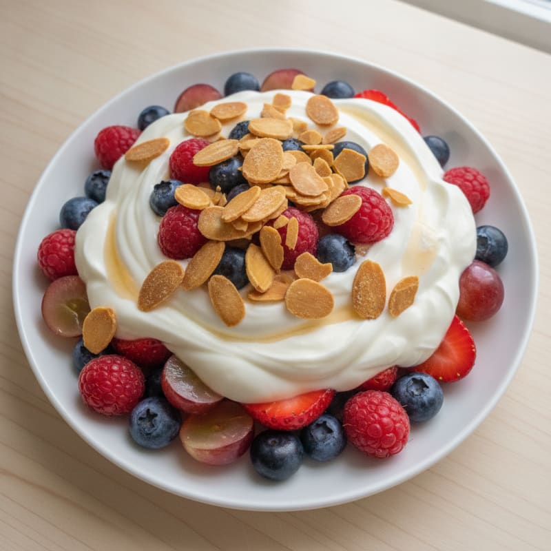 Greek Yogurt Protein Parfait with Mixed Berries and Almonds