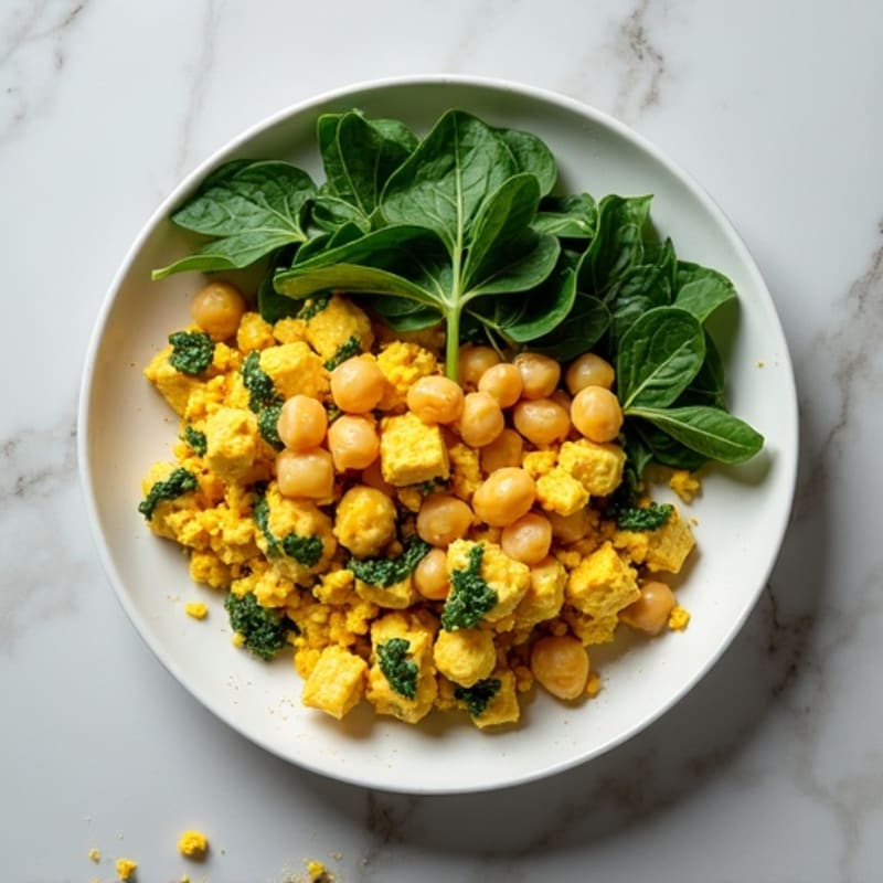Silky Tofu and Chickpea Scramble with Spinach