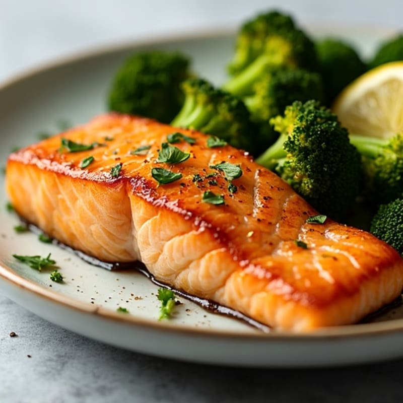 Crispy Pan-Seared Salmon with Lemon-Garlic Roasted Broccoli