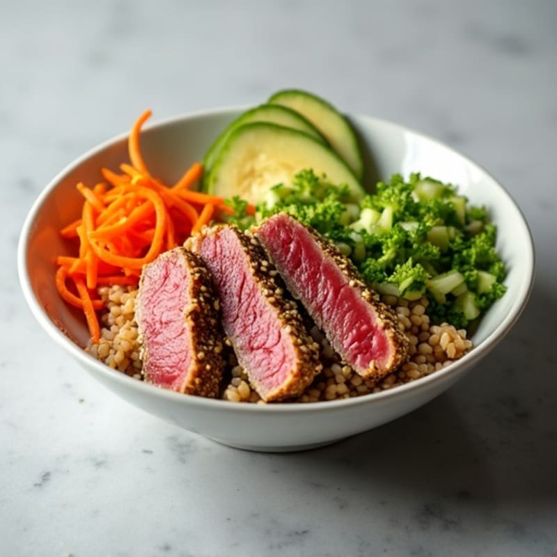 Sesame-Crusted Tuna Rice Bowl with Fresh Vegetables