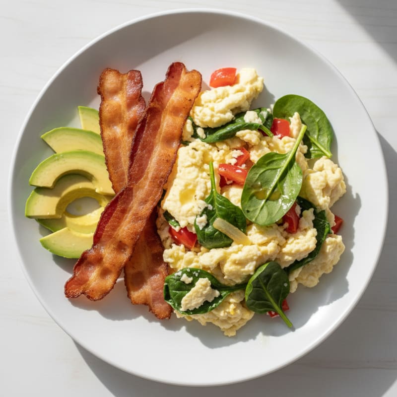 Egg White Veggie Scramble with Turkey Bacon