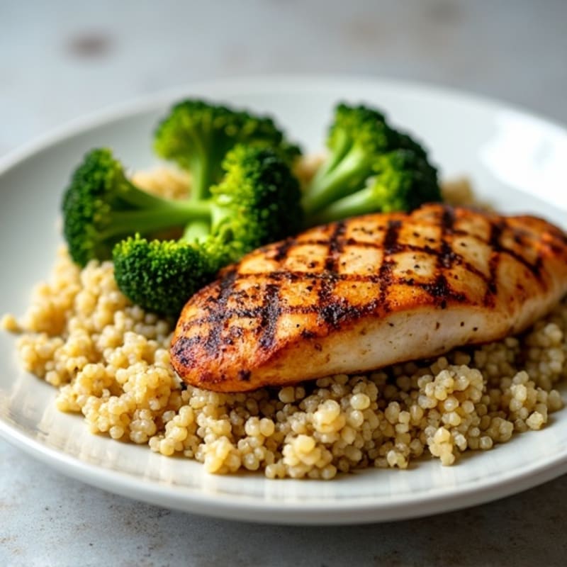 Grilled Chicken Breast with Quinoa and Roasted Broccoli