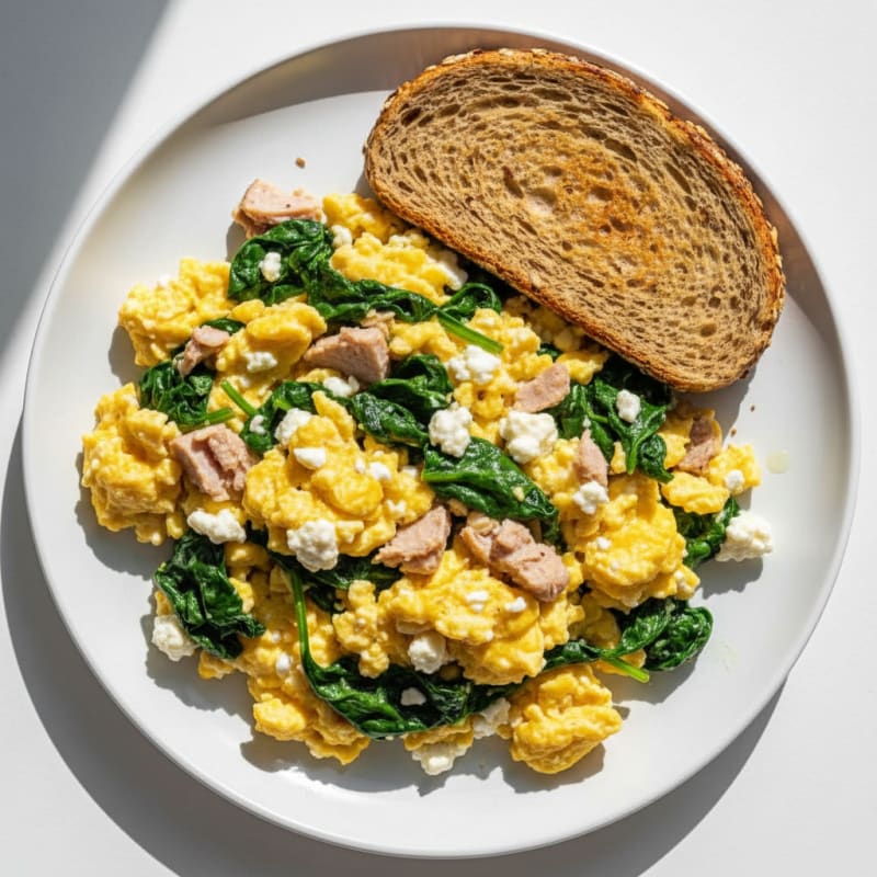 Cottage Cheese and Spinach Egg Scramble with Smoked Turkey