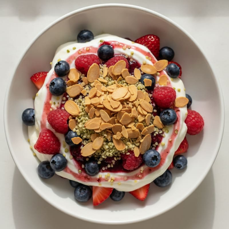 Greek Yogurt Protein Parfait with Mixed Berries and Almonds