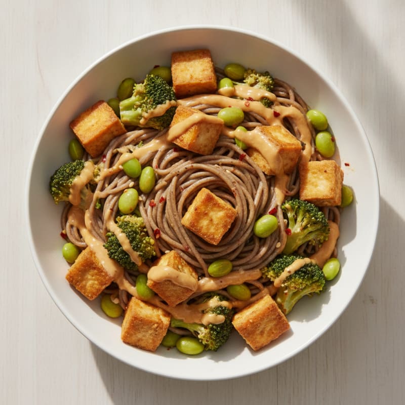 Peanut Soba Noodles with Roasted Vegetables