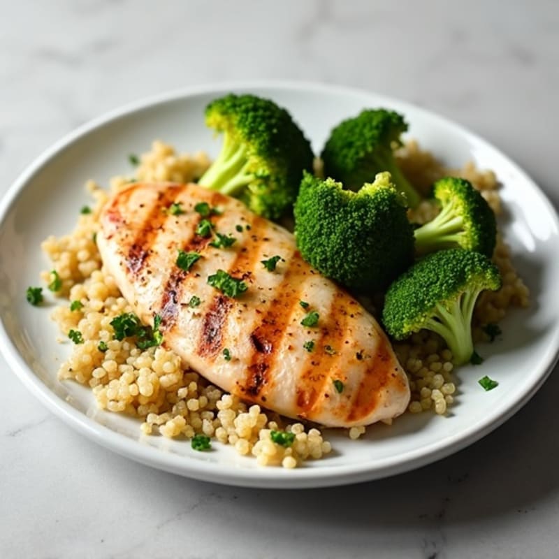 Grilled Chicken Breast with Quinoa and Roasted Broccoli