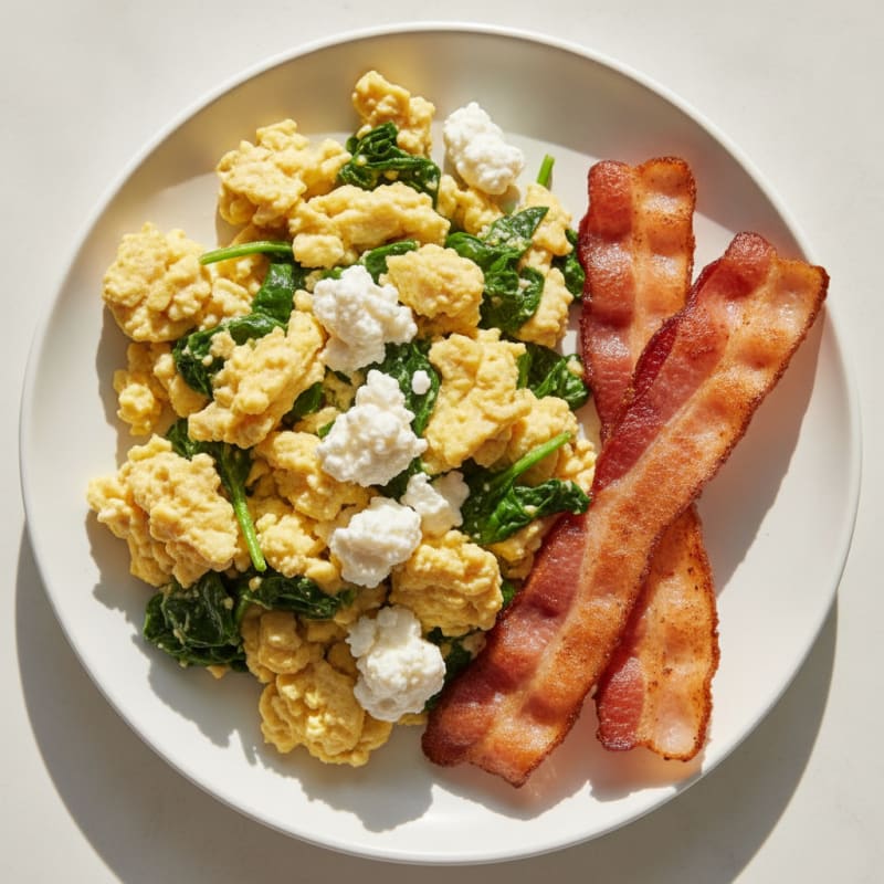Cottage Cheese Scramble with Spinach and Turkey Bacon