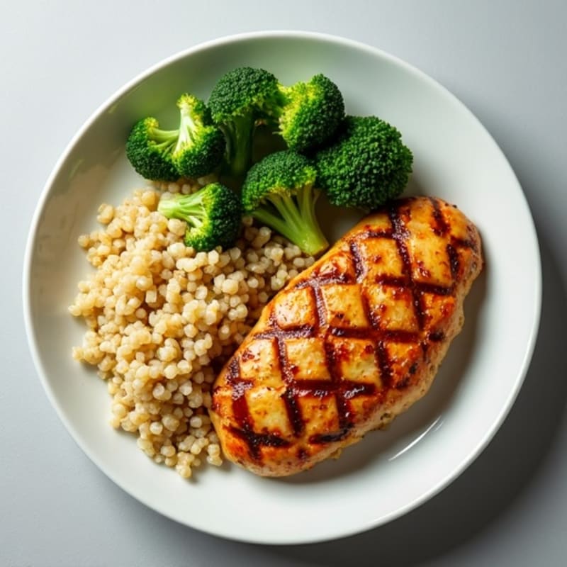 Grilled Chicken Breast with Quinoa and Steamed Broccoli