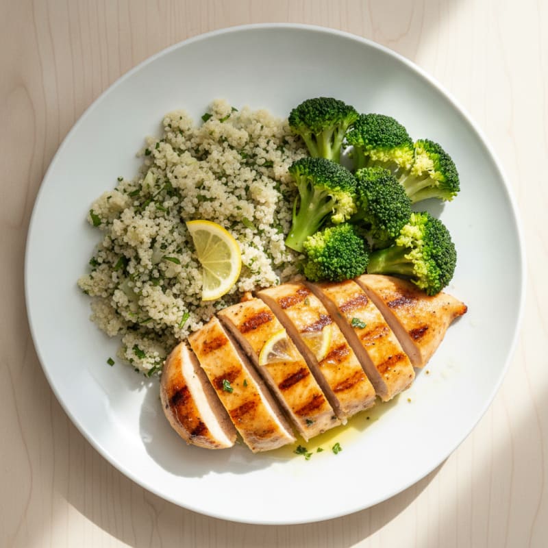 Grilled Chicken Breast with Quinoa and Steamed Broccoli