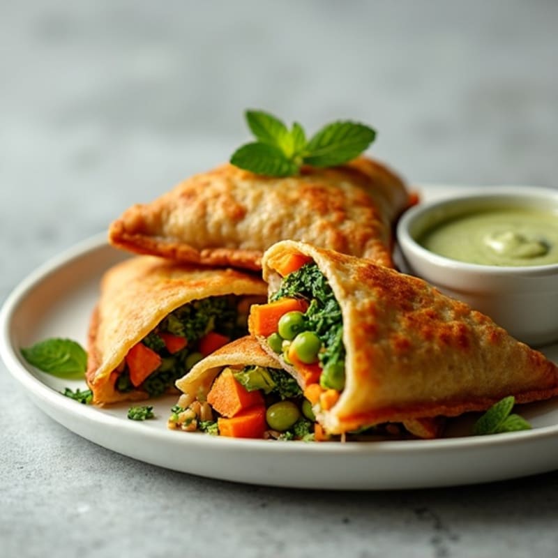 Baked Lentil-Vegetable Samosas with Mint Chutney
