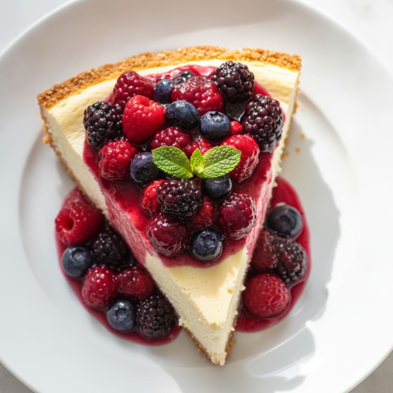 Greek Yogurt Protein Cheesecake with Mixed Berries