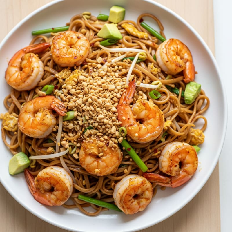 Shrimp Pad Thai Noodles with Peanuts