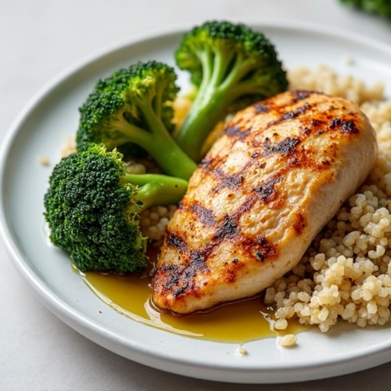 Grilled Chicken Breast with Roasted Broccoli and Quinoa