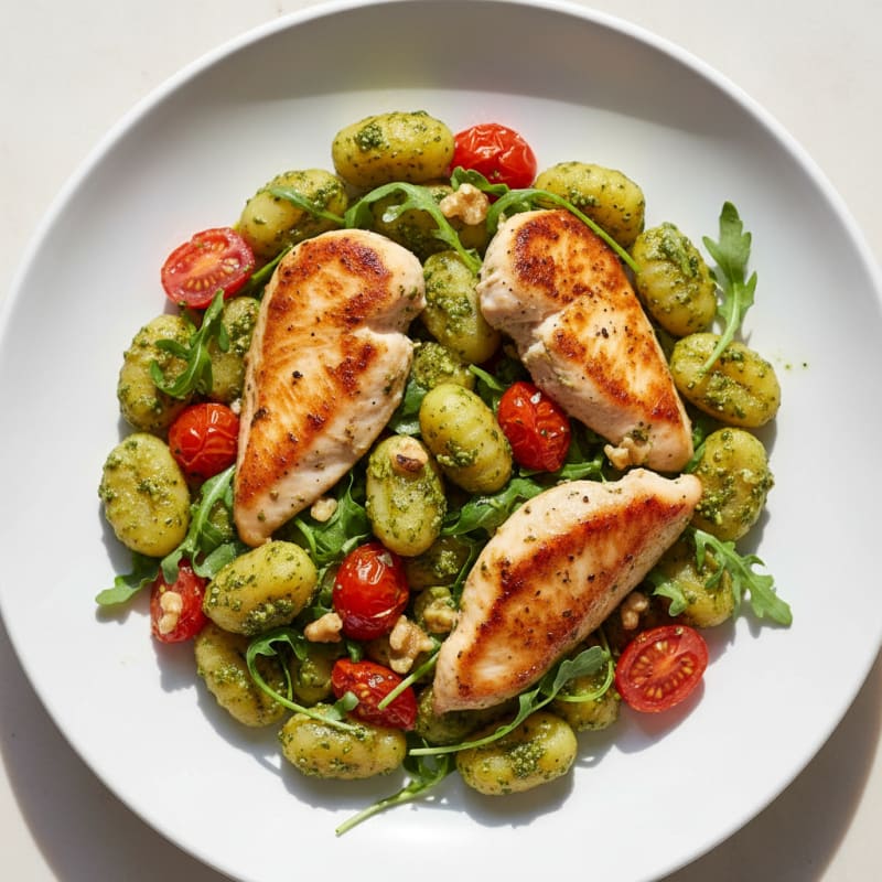 Gnocchi with Arugula Pesto and Cherry Tomatoes