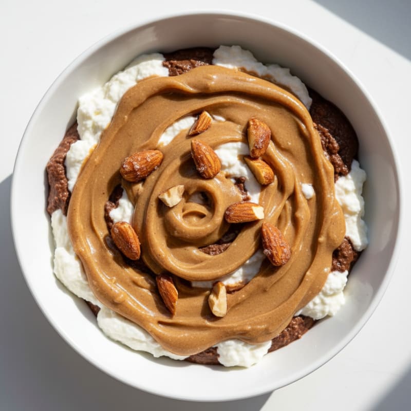 Silky Greek Yogurt with Chocolate Protein and Almond Butter Swirl