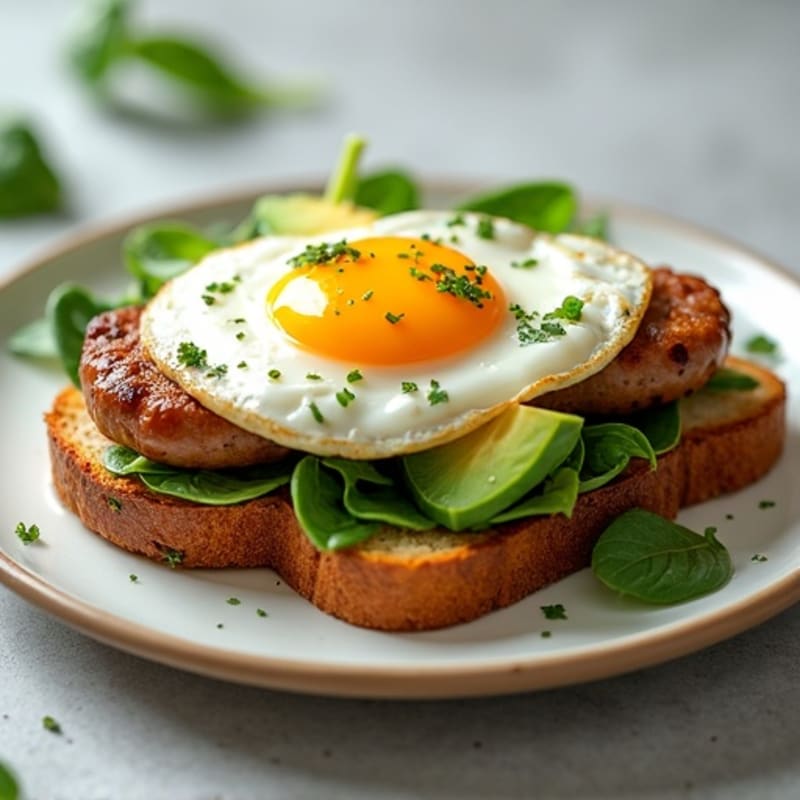 Egg and Chicken Sausage Toast with Fresh Spinach