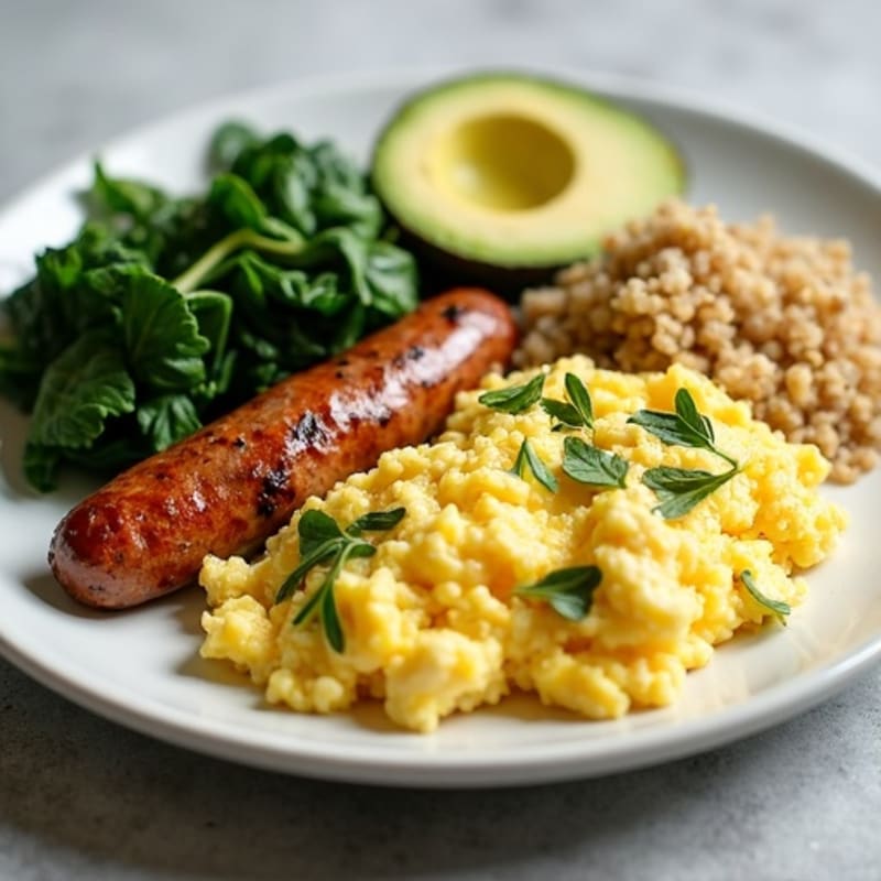 Egg White Scramble with Turkey Sausage and Sautéed Spinach