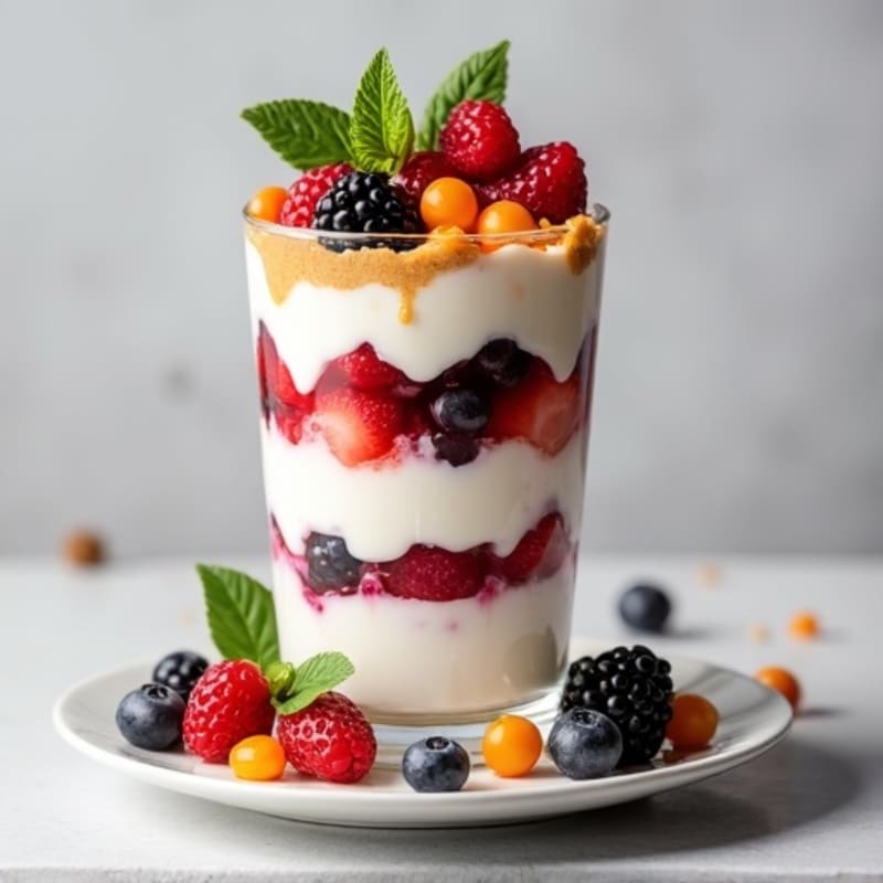 Greek Yogurt Protein Parfait with Mixed Berries and Almond Butter