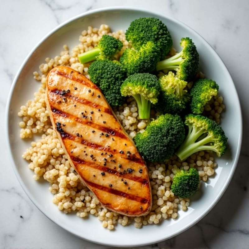 Grilled Chicken Breast with Quinoa and Roasted Broccoli