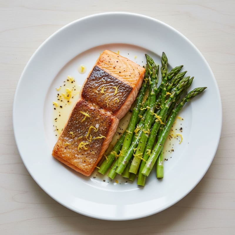Golden Pan-Seared Salmon with Zesty Asparagus