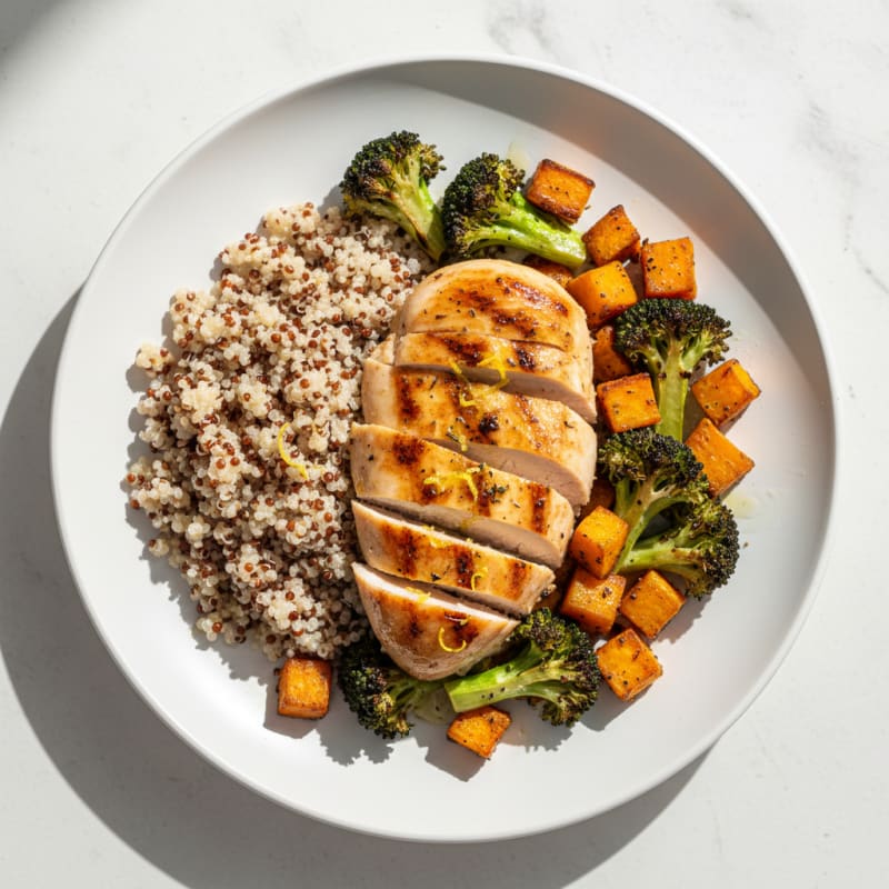 Grilled Chicken Breast with Quinoa and Roasted Broccoli