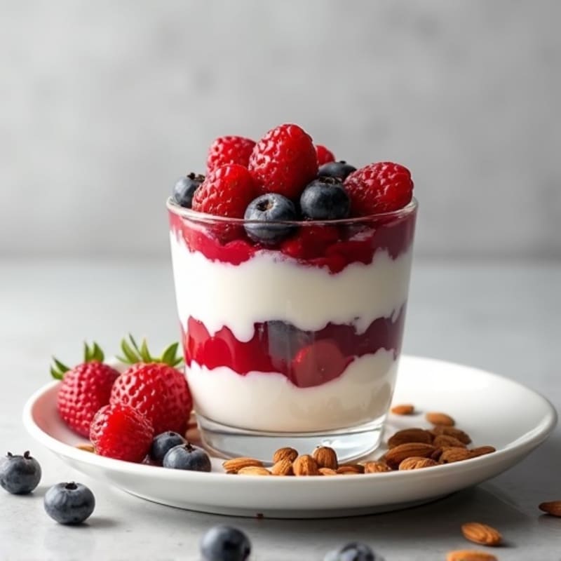 Greek Yogurt Protein Parfait with Mixed Berries and Almonds