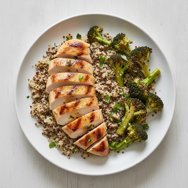 Grilled Chicken Breast with Quinoa and Roasted Broccoli