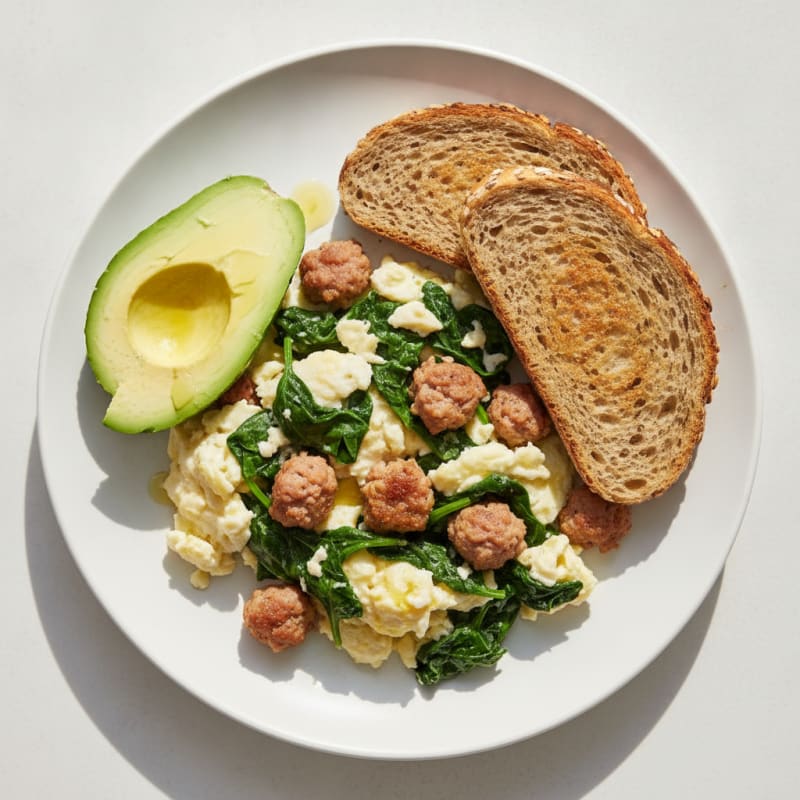 Egg White Scramble with Turkey Sausage and Spinach