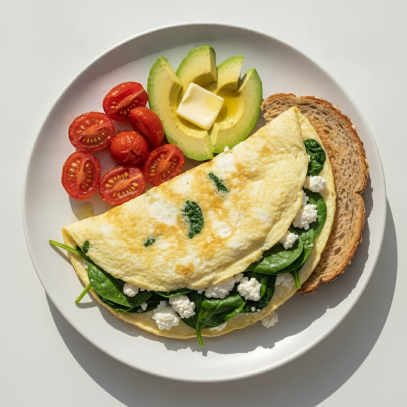 Egg White Spinach Omelette with Cottage Cheese and Cherry Tomatoes